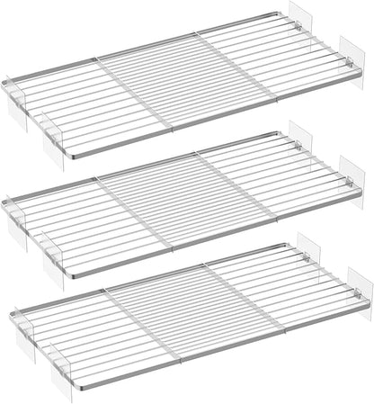 Expandable Closet Organizer Shelves, Adjustable Rod Metal Storage Shelves Divider for Wardrobe Cupboard Kitchen (Silver,11.8" D x 17"-31" W,3PCS)
