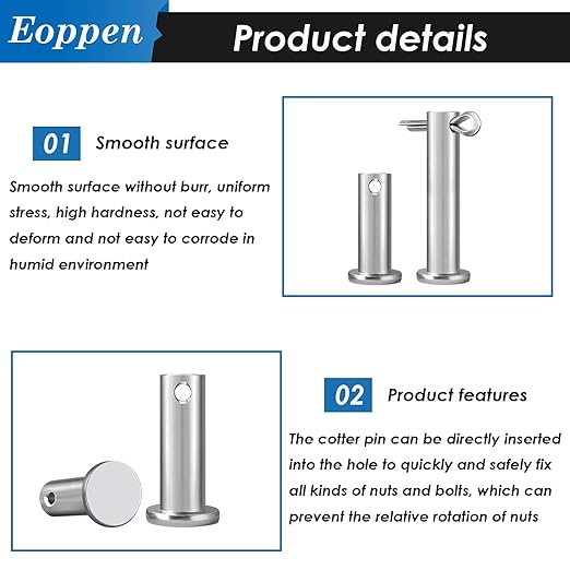 132Pcs Clevis Pin Cotter Pin Hair Pin Assortment Kit - 304 Stainless Steel 15 Sizes Cotter Pin & R Clips Pin Zinc-Plated Single Hole Flat Head Clevis Pins