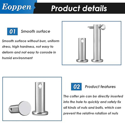 132Pcs Clevis Pin Cotter Pin Hair Pin Assortment Kit - 304 Stainless Steel 15 Sizes Cotter Pin & R Clips Pin Zinc-Plated Single Hole Flat Head Clevis Pins