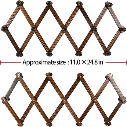 AMAPON Accordion Style Expandable Wall Wooden Coat Rack 13 Hooks (Pegs) Hang Hats Jackets Coffee Mug Purses Necklaces Towels Cap Leash Scarves Data Line Kitchenware (Walnut 2 Packs)