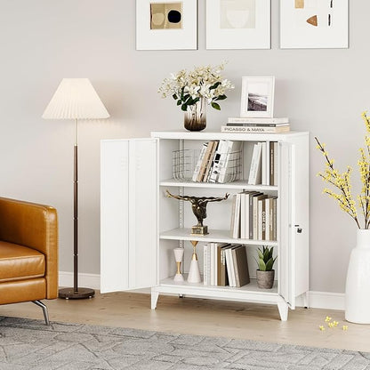 MIIIKO Metal Locker with 2 Doors,White Storage Sideboard Accent Cabinets for Kitchen,Pantry,Office，Garage