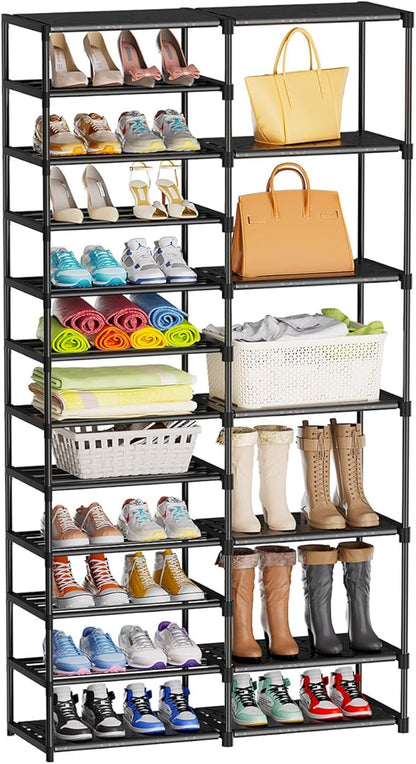 12 Tier Shoe Rack Tall, Shoe Rack Organizer, Large Capacity Holds 34-50 Pairs, Boot Rack Organizer for Entryway, Closet, Garage, Black