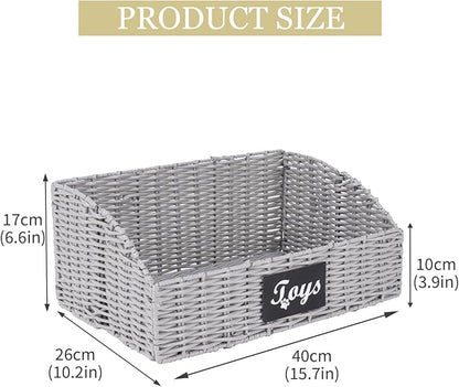 Dog Toy Basket,Cat Toys Bin,Woven Storage basket for Dog Cat Toys,Foldable Dog Toy Box for Living Room Area,Pet Organizer with Wire Frame,Ideal for Pet Accessories(Gray)