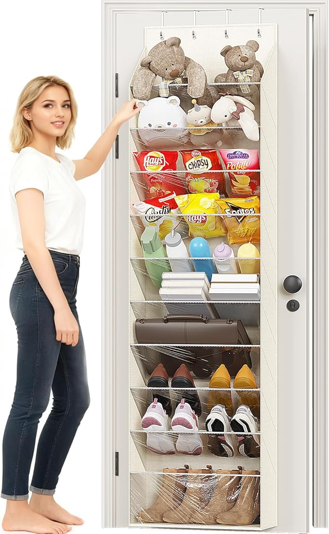 10-Tier Over The Door Organizer, Space Saving Hanging Shoes Organizer and Storage Unit, Organizer for Closet, Bedroom, Entryway, White