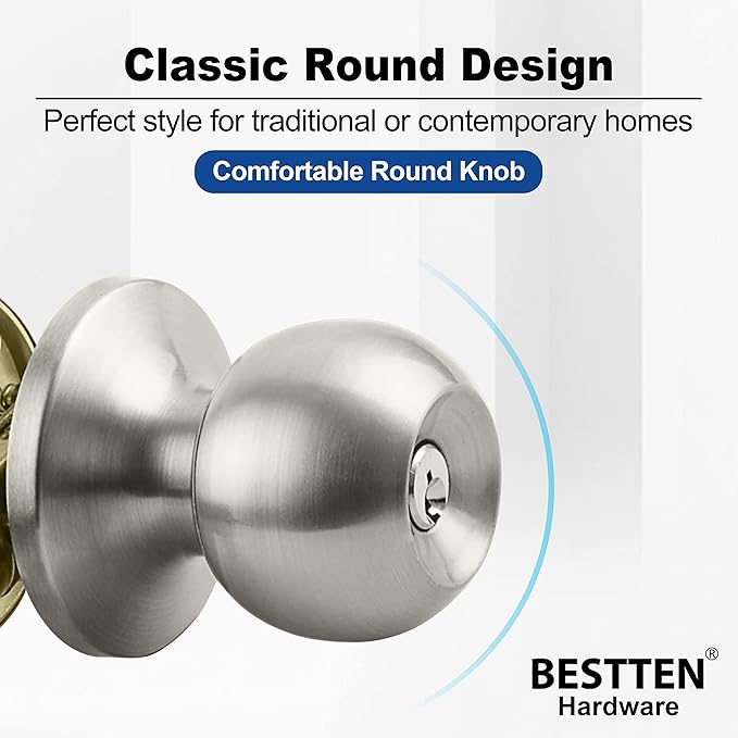 BESTTEN 4 Pack Door Knob with Lock and Key, Keyed Different Entry Door Knob, for Entrance and Front Door, Satin Nickel