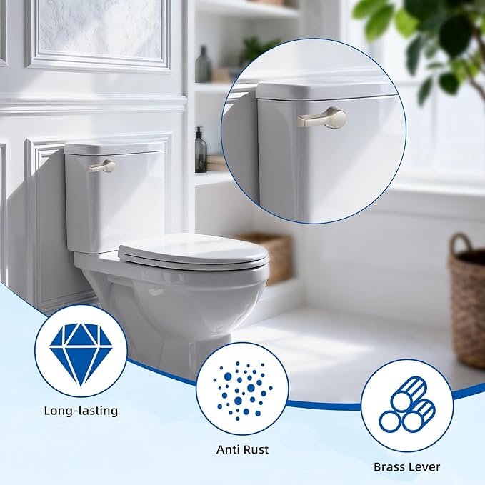 Hibbent Universal Front Mount Metal Toilet Handle Replacement Kit, Brass Toilet Tank Flush Lever with Stainless Steel Adjustable Flapper Chains for Most Toilets, Brushed Nickel