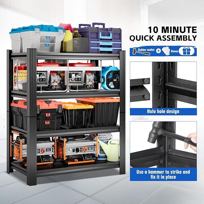 32"W*16"D Garage Storage Shelves, Metal Garage Shelving, Adjustable Steel Storage Rack Shelf, 4-Tier Shelving Unit, Ideal for Garage, Pantry, Basement, Kitchen, Living Room, 63"Hx31.5"Wx15.8"D, Black
