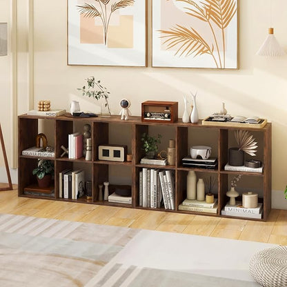 Giantex 6-Cube Bookcase, Cubby Bookshelf w/Back Guardrail & Anti-Tipping Kits, 9-Tier Freestanding Storage Organizer with Shelves, Open Back Display Rack for Living Room, Bedroom, Study, Rustic Brown