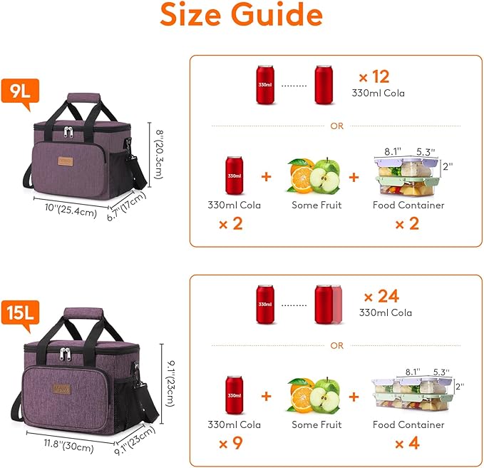 Lifewit Medium Lunch Bag Insulated Lunch Box Soft Cooler Cooling Tote for Adult Men Women, Purple 12-Can (9L)