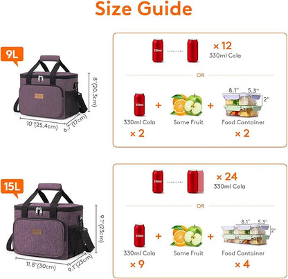 Lifewit Medium Lunch Bag Insulated Lunch Box Soft Cooler Cooling Tote for Adult Men Women, Purple 12-Can (9L)