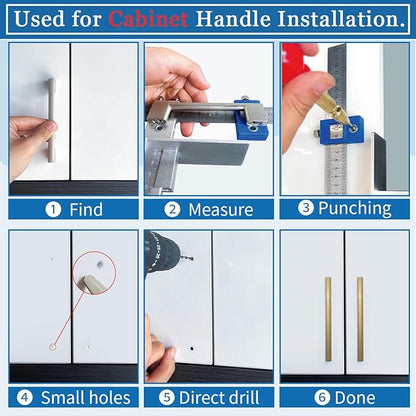 King&Charles Cabinet Hardware Jig, Metal Cabinet Handle Jig + Auto Hole Punch + Point Drill Bits, Use for Handles Knobs Pulls on Drawers/Doors, Wood Drilling Dowelling Guide Set.