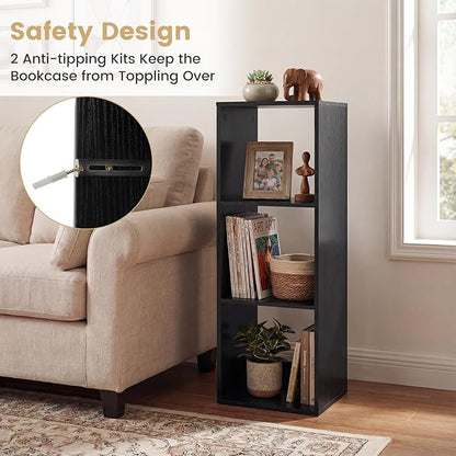 Giantex 3-Cube Bookcase, Cubby Bookshelf w/Back Guardrail & Anti-Tipping Kits, 4-Tier Freestanding Storage Organizer with Shelves, Open Back Display Rack for Living Room, Study