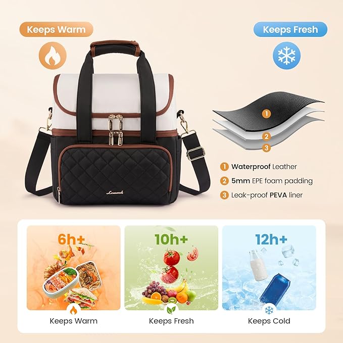 LOVEVOOK Insulated Lunch Bag For Women,Large Double Deck Adult Lunch Box,Teacher Lunch Tote Bag With Cup Holder,Leakproof Cooler Bag With Adjustable Shoulder Strap For Work Picnic Beach