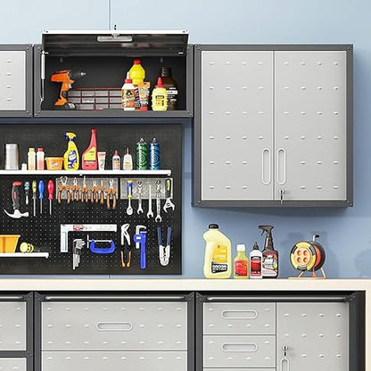 Metal Garage Wall Cabinet with Lock, Wall Mounted Metal Storage Cabinets with Doors and Shelf, Lockable Floating Tool Storage for Garage Basement Utility Room