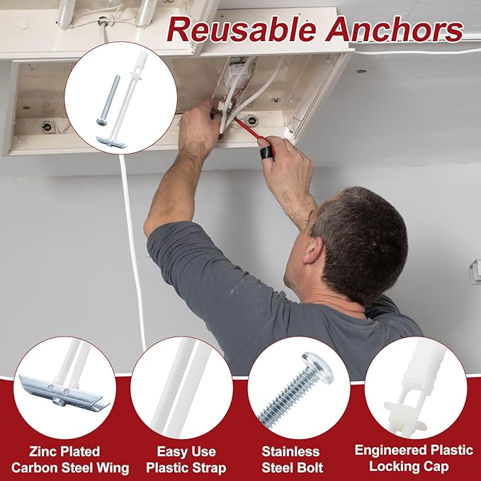 Heavy Duty Drywall Anchor Bolts with 3/16”-24 Bolts for TV Mounting Kits Stainless Steel Hollow Wall Anchors Holds Up to 240 lbs on 1/2-In Drywall 22 Pack Drywall Anchors for Heavy Duty Wall Anchoring