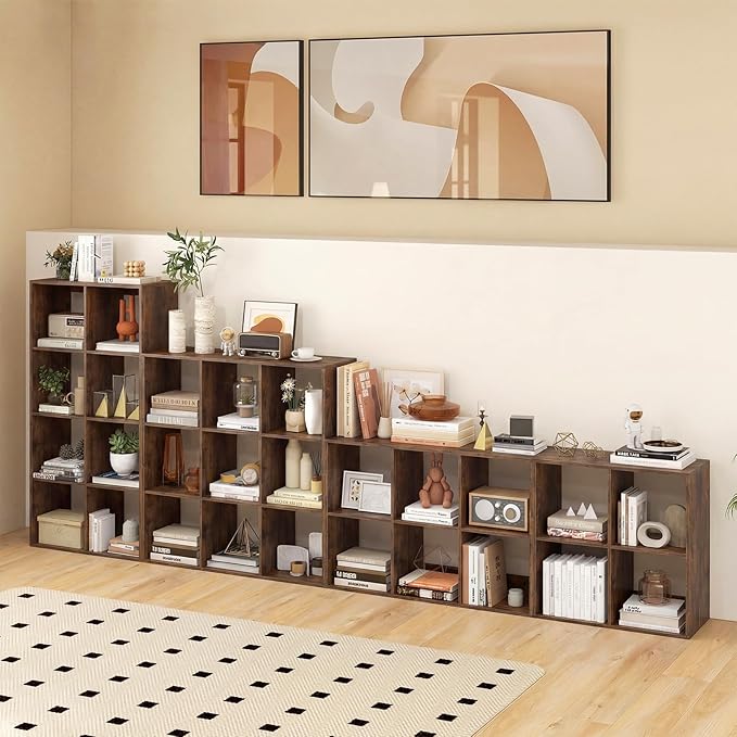 Giantex 4-Cube Bookcase, Cubby Bookshelf w/Back Guardrail & Anti-Tipping Kits, 6-Tier Freestanding Storage Organizer with Shelves, Open Back Display Rack for Living Room, Bedroom, Study