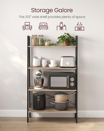 VASAGLE Ladder Shelf, 4-Tier Bookshelf, Storage Rack, Bookcase with Steel Frame, for Living Room, Home Office, Kitchen, Bedroom, Industrial Style, Camel Brown and Ink Black ULLS144B50