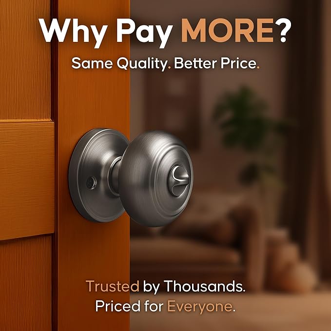 Copper Creek Colonial Privacy Interior Door Knob – ANSI Grade-3 Certified, Modern Heavy Duty Handle, Easy Install and Reversible for Bedroom, Bathroom and Closets – Antique Nickel (1 Pack)