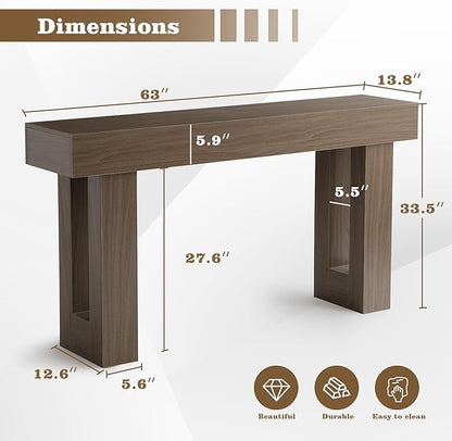 Depeht 63" Long Entryway Console Table, Wooden Farmhouse Sofa Behind Couch Table with Thickened Base, Large Industrial Hallway Accent Furniture for Living Room, Entrance, Foyer, Hallway (Oak)