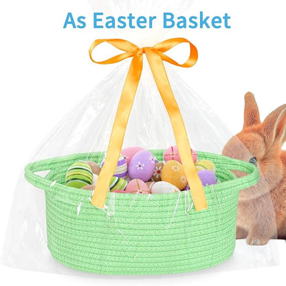 ABenkle Small Basket with Gift Bags and Ribbons, Empty Gift Baskets for Mother's Day, Decorative Boho Rope Woven Nursery Storage Organizer Toy Baskets with Handle for Baby Showers, 12"X 8" X 5"