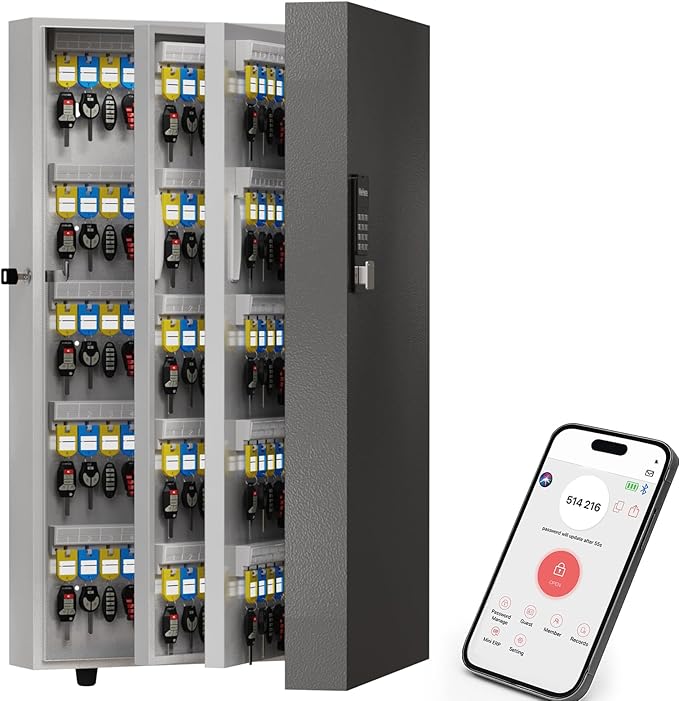 WeHere Key Lock Box with Code, 360-Key Cabinet with Bluetooth App Access, One-Time Password Unlock, Remote Unlock via Gateway, Steel Key Storage Box for Office, School, Garage and Property Management