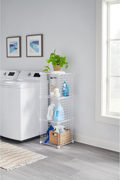 Rubbermaid 3 Piece Storage Wire Stackable Cube Set Easy Assemble White for Closet/Bookshelf/Toys Multi-Use Home Organizer
