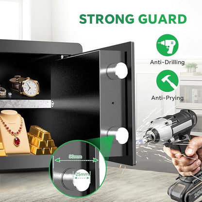 Safe Box with Digital Keypad & Alarm System - Electronic Lock Box for Jewelry Cash with Adjustable Shelves - Includes LED Light & Fireproof and Waterproof Bag(0.8/1.0/1.3/1.53/2.5Cuft)