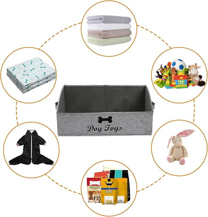 Geyecete 3 Pack Large dog toy bin dog toy box storage box - Foldable Fabric Trapezoid Organizer Boxes with Handle for Dog Toys (Snow Gray-DOG)