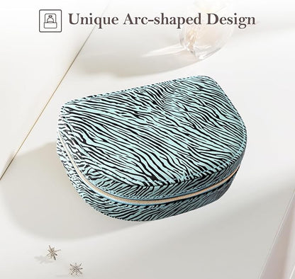 ProCase Travel Size Jewelry Box, Medium Portable Seashell-Shaped Jewelry Case, 2 Layer Jewelry Organizer in PU Leather for Women -Stripe