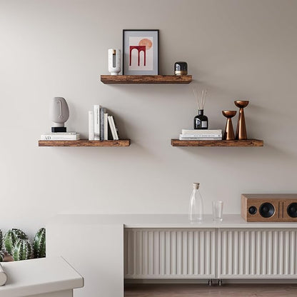 Floating Shelves for Wall Set of 3, 16" Rustic Brown Floating Shelves, Home Decor, Frame Display Wall Shelf for Bedroom, Kitchen, Bathroom, Living Room