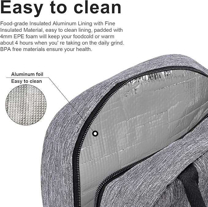 BALORAY Lunch Bag for Women Men Insulated Lunch Box for Adult Reusable Lunch Tote Bag for Work, Picnic or Travel (Grey)