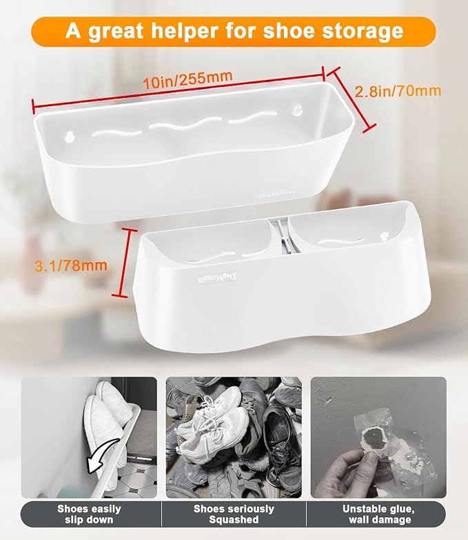 4PCS Wall Mounted Shoe Rack with Sticky Strips, Space Saving Hanging Shoe Rack, No-Drill Hanging Shoe Shelves, Ideal for RV, Door, Wall, Closet
