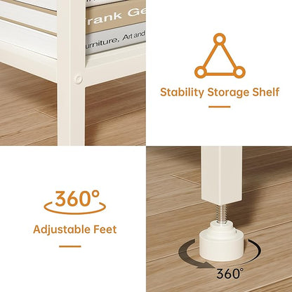 Tall End Table with Charging Station, 3 Tier Narrow Tall Nightstand with Storage, Slim Side Table for Bedroom, Living Room, Nursery, Office, Cream White