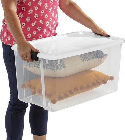 Sterilite 8 Pack Ultra Latching Box, Storage Bins with Lids, Clear Plastic, 70 Quart - Heavy-Duty Organizing Containers for Closet, Bathroom, and Office
