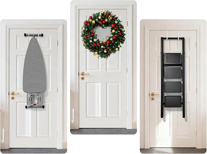 Over The Door Metal Hooks with Plastic Coating 5.5" Fit 0.5" to 2" Wide Door 4 Pcs Heavy Duty Single Towel Robe Rack Wreath Bathroom Shower Hanger Shoe Organizer Ironing Board Short White