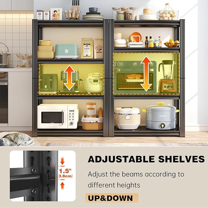 Kitchen Storage Shelves, 54''H*20''W Microwave Stand, Adjustable Metal Shelving, 2000LBS Bakers Rack, Black Kitchen Shelf, 5-Tier Shelving Unit for Bathroom, Pantry, Laundry, Closet, Garage