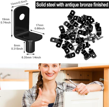40 Pcs Shelf Pins Pegs,1/4 Inch L-Shaped Shelf Support Pegs,Bookshelf Pegs for Shelves,Cabinet Shelf Bracket Pegs with Hole,Shelf Pins Holders for Kitchen Furniture & Closet (Black)