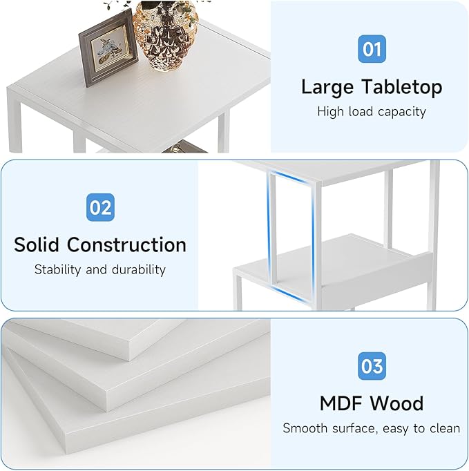 Mexin White 3 Tier Printer Table with Wheels, Industrial Rolling Cart with Storage Shelf for Scanner Fax, Home Office Use, 17.5 x 11.8 Inches