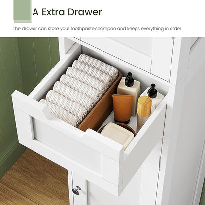 Iwell Tall Bathroom Cabinet, Slim Narrow Bathroom Storage Cabinet with Adjustable Shelves, Storage Cabinets with 1 Drawer, for Bathroom, Living Room, Entryway, Kitchen, White