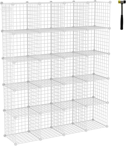 C&AHOME Wire Cube Storage - 20-Cube Organizer, Metal Grids, Modular Bookshelf Shelf, Ideal for Bedroom & Office, 48.4'L x 12.4'W x 60.6'H White UWCSM20W