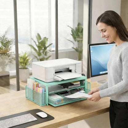 2 Tier Monitor Stand, Computer Monitor Riser, Office Desk Accessories, Desk Organizer Desk Shelf Printer Stand, Green