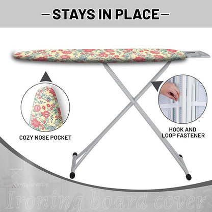 Extra Thick Ironing Board Cover and Pad, Floral Farmhouse 15x54 Ironing Board Cover, Resist Scorching and Staining,Elastic Edges,Vintage Beige
