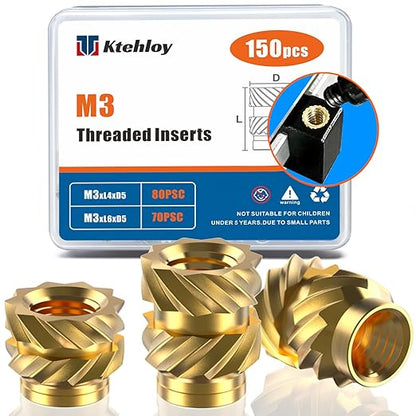 150Pcs M3 Threaded Inserts, M3 Female Thread Metric Knurled Nuts Assortment Kit, Brass Heat Set Insert for Plastic and 3D Printing Components (M3x4x5, M3x6x5)