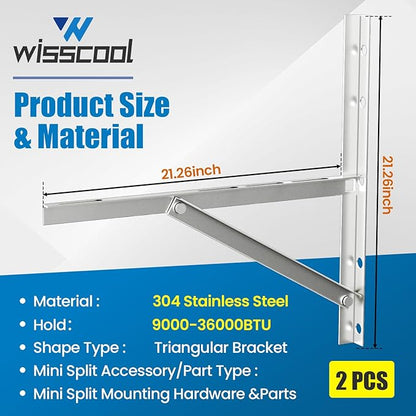 Mini Split Wall Mounting Bracket 304 Stainless Steel for 9000-36000 BTU Air Conditioner, Foldable Heavy Duty AC Support Bracket for Wall Mount Condenser AC Heat Pump Systems, Max 800 Lb