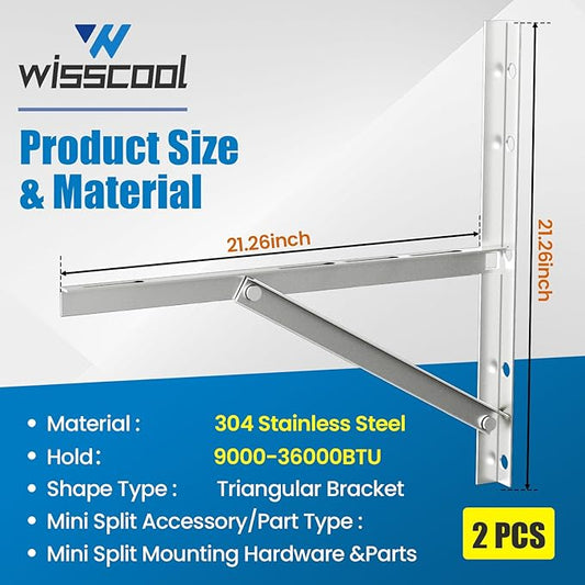 Mini Split Wall Mounting Bracket 304 Stainless Steel for 9000-36000 BTU Air Conditioner, Foldable Heavy Duty AC Support Bracket for Wall Mount Condenser AC Heat Pump Systems, Max 800 Lb