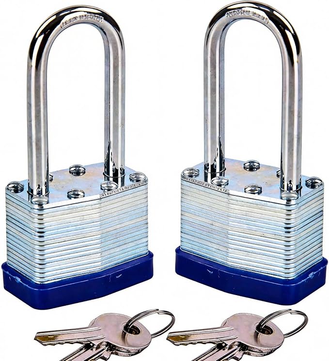 SEPOX® 2PCS Heavy Duty Padlock Keyed Alike, 2-3/8" Extra Long Shackle, 40MM 1-9/16" Laminated Steel Lock Body, Ideal for Gym Locker, Sheds, Gate, Warehouse, Tool Box, Hasp (4 Keys Same)