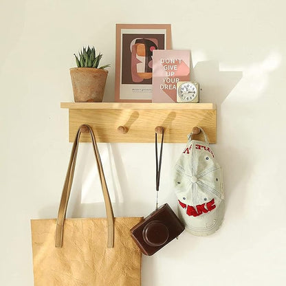 Entrance Coat Rack ，Coat Hooks, Wall-Mounted Wooden Hook Rack, Wall-Mounted Shelves are Very Suitable (Oak Color Finish—A-2)