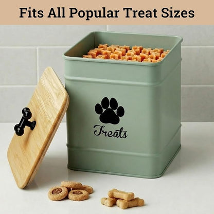 Dog Treat Container Airtight - 6 Inch Wide x 8 Inch Tall Iron Dog Treat Jar for Kitchen Counter with Airtight Bamboo Lid - 12 Cup Capacity Pet Treat Container - Doggie Cookie Jar - Big Treats Canister