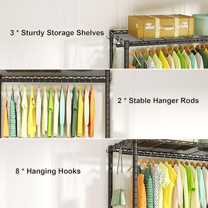 FUTASSI P3 Plus Rolling Clothes Rack, Clothing Racks for Hanging Clothes, Heavy Duty Garment Rack with Wheels, Freestanding Portable Closet Rack 45" W x 14" D x 78.5" H, Max Load 480 LBS, Black