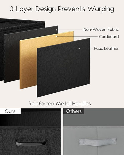 Stackable Storage Drawers - 2 Tier Closet Drawers, Closet Organizer with Metal Handles, Night Stand with Collapsible Bins, Fabric Dresser for Bedroom, Dorm, Office, Black, 2 Pack